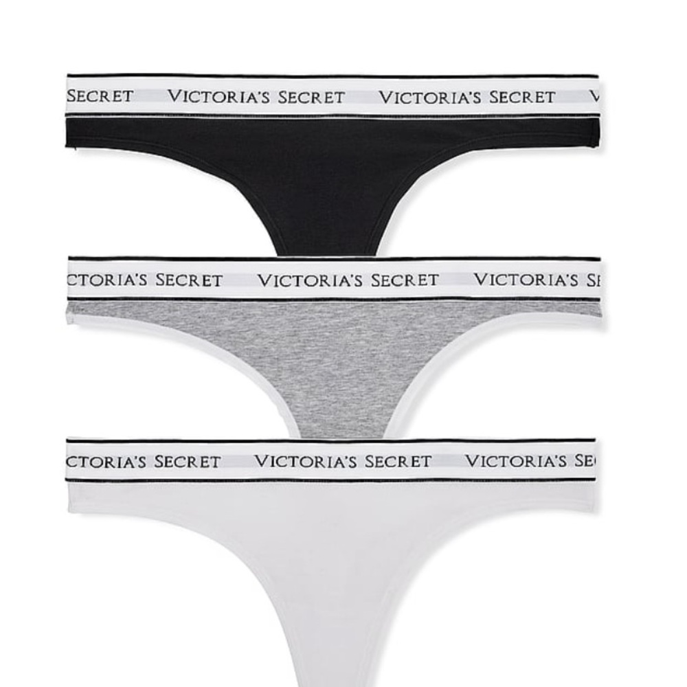 Victoria's Secret womens Trio Thong Set in Black, Gray, and White